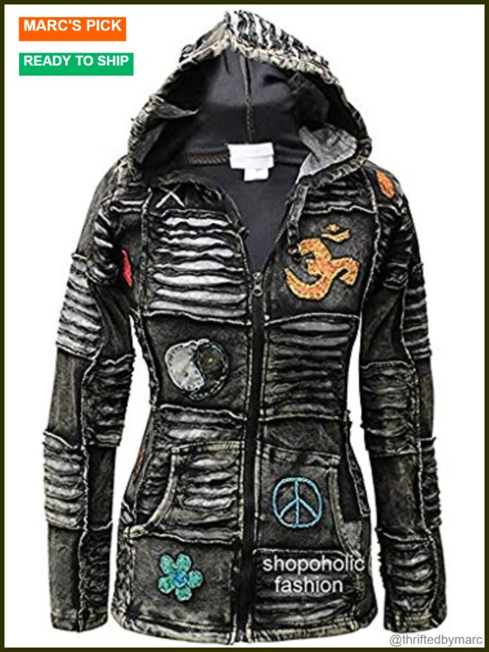 Razor Cut Zip Up Hoodie Women Gothic